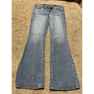 American Eagle Artist Flare Jeans Womens 10 Long Medium Wash Stretch Blue Denim